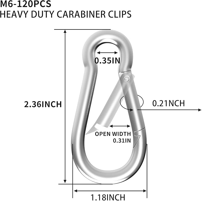 Carabiners Clip Spring Snap Hook,Heavy Duty Galvanized Steel(10&120PcsM6,50PCSM8&30PCSM10) Carabiner,Safety Quick Links Snap Hooks,Spring Clips for Swing Hammock Camping Keychain Outdoor