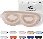 PROMEED Adjustable 23 Momme Mulberry Silk Sleep Mask, 3D Contoured No-Pressure Cup Eye Mask for Sleeping, Super Soft Breathable Blindfold, Perfect Blocks Light for Sleeping (Champagne)