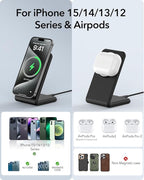 2 Pack Meifigno for MagSafe-Compatible Charger Stand with [20W USB C Charger Block & USB C Cable x2], Fast Charging Wireless Charger for iPhone 15 Pro Max/15 Pro/14 13 12 Series, AirPods 3/Pro, Black