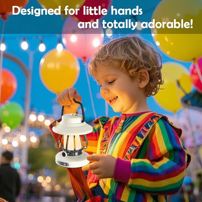 Camping Lantern for Kid Toddler Flashlight with Soft Light & Eye Protection Indoor Outdoor Hanging Tent Portable Night Light Battery Operated Sky Lanterns Rechargeable Lamp Gear Essentials Gift White
