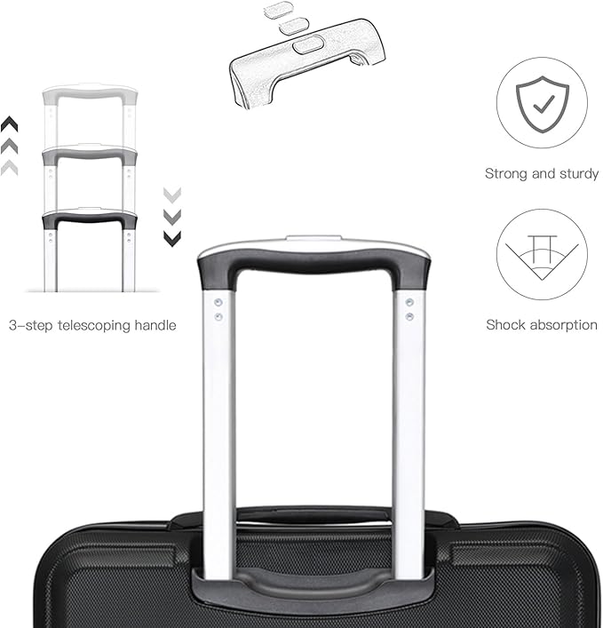 Kono Carry On Luggage Set Lightweight Airline Approved Carry On Suitcase with TSA Lock Spinner Wheels Durable Luggage Hardside Black