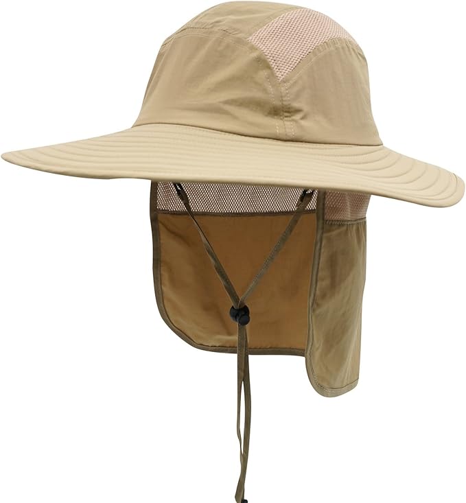 Home Prefer UPF 50+ Mens Wide Brim Fishing Hat with Neck Flap Sun Hat for Men Women Sun Protection Cap