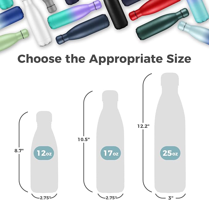 Volhoply 25oz Insulated Water Bottle 1/2/4 Pack, Double Wall Stainless Steel Vacuum Bottles, Keeps Cold & Hot, BPA Free Leak Proof Bottles (Green Blue,1 Pack)