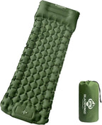 Camping Sleeping Pad, Ultralight Camping Mat with Pillow Built-in Foot Pump Inflatable Sleeping Pads Compact for Camping Backpacking Hiking Traveling Tent (Green, Single)