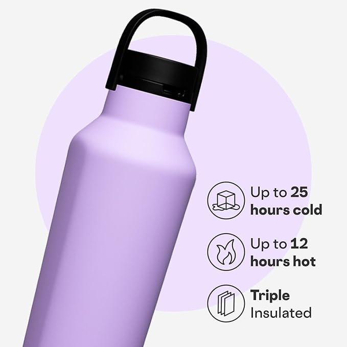 Corkcicle Sport Canteen - Keeps Drinks Cold 25 Hours - Stainless Steel Water Bottle - Triple-Insulated - Spill-Proof - Summer Drinkware Gift - Keeps Drinks Ice Cold - 32 oz - Sun-Soaked Lilac