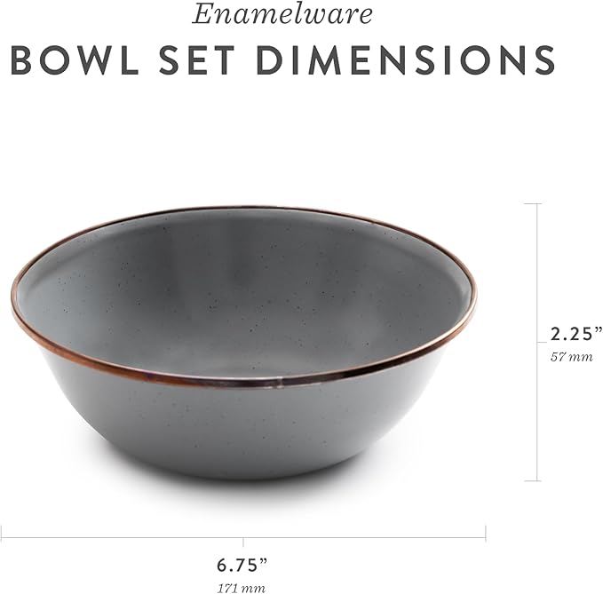 Barebones Enamel Bowl Set - Dish Set of 2 Bowls - Enamelware Set for Camping and Everyday Use (Slate Gray)