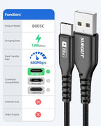 SUNGUY USB C Cable 3FT [3Pack] 3A USB to USB C Cable Fast Charging Data Transfer Braided Compatible with iPhone 16 15 Pro/Pro Max/Plus, Samsung Galaxy S23/S22/S21, Note10/9, USB C Devices, Black