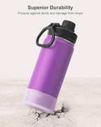 koodee Kids Water Bottle-16 oz Stainless Steel Double Wall Vacuum Insulated Water Bottle for School, Reusable Wide Mouth Sports Water Flask with Leakproof Spout Lid-BPA Free(Purple)