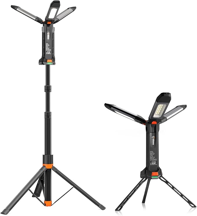 2025 Rechargeable Work Light with Stand, 4 in 1 Cordless Camping Light, 700/1200/2200 Lumens, 4000/6500K Dimmable LED Work Lamp with Detachable Tripod（Grey）