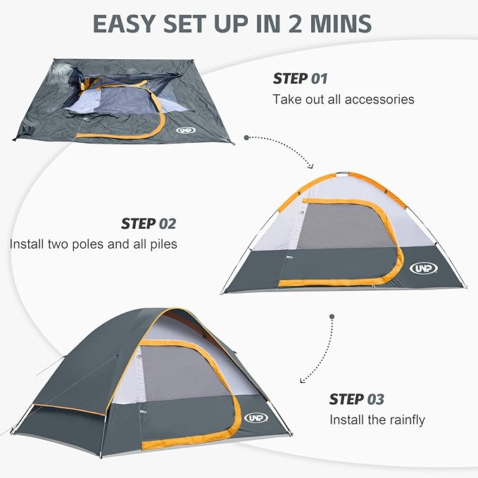 Camping Tent 4 Person, Waterproof Windproof Tent with Rainfly Easy Set up-Portable Dome Tents for Camping