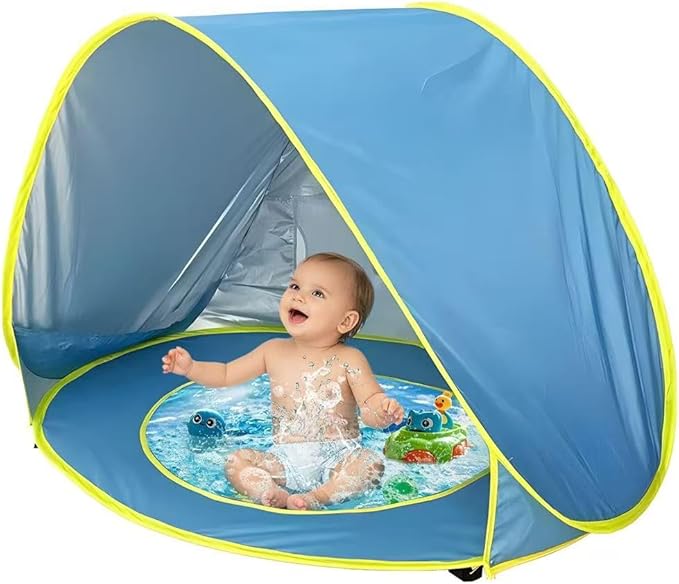 PandaEar Baby Beach Tent with Pool, Pop Up Sun Shelter for Infant Toddlers, Portable UV Protection Shade with Carry Bag for Outdoor Travel, Camping