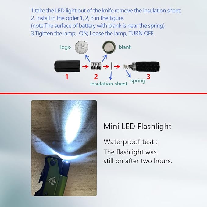 8.5" Military Outdoor Hunting Camping Pocket Knife, 7 in 1 Multi-Function Folding Knives with Fire Starter LED Light Seatbelt Cutter Glass Breaker Bottle Opener Tactical Blade (Green)