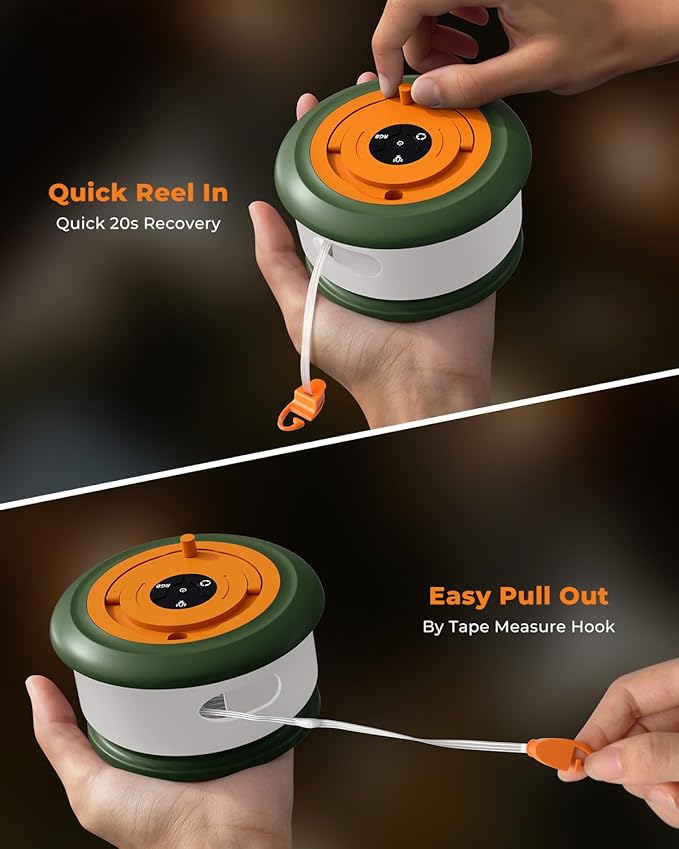 Camping String Lights, Retractable 32.8ft RGB Flash Lamp, Rechargeable LED Fairy Lights Outdoor Waterproof, Portable Hanging Lantern for Outside Tent Patio Awning Garden RV Essentials