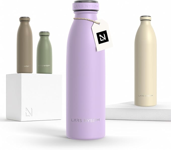 LARS NYSØM Stainless Steel Insulated Water Bottle 12oz 17oz 25oz 34oz 51oz | Insulated Thermo Flask for Hot and Cold Beverages | Leakproof Drinking Bottle (Lavender Purple, 17oz)