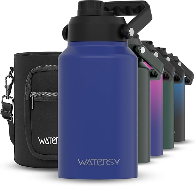 WATERSY 2/3 Gallon Water Bottle Insulated(Cold for 48 Hrs),BPA Free&Leak Proof,87oz Stainless Steel Water Jug/Flask,Big thermo,Large Water Bottle with Handle for Gym,Hiking,Camping,Deep Blue