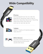 SUNGUY 10Gbps Android Auto USB C Cable,3A USB 3.1 Gen 2 Fast Charge & Data Transfer CarPlay Cable, for iPhone 17/16/15 Pro Max, Samsung T7, Galaxy S23 S22 Ultra Note 20, SSD- Black 4FT [2-Pack]