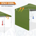 EAGLE PEAK Pop Up Canopy Tent with 1 Sidewall, Easy Setup Event Tent, Outdoor Sun Shade, Wheeled Carry Bag, Stakes and Guy Ropes, Instant Canopy 10x10, Grass Green