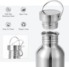 Volhoply 12oz Stainless Steel Water Bottle with Handle,Non Insulated Single Wall, Dishwasher Safe No Plastic 18/8 304 Metal Water Bottles with Wide Mouth for Camping, Hikers, Cyclists