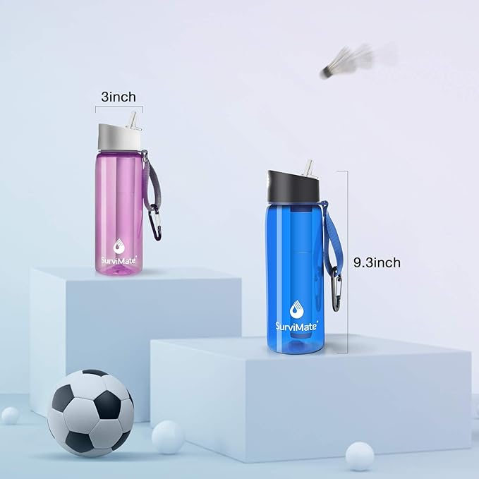 SurviMate Purified Water Bottle for Camping, Hiking, Backpacking and Travel, BPA Free with 5-Stage Intergrated Filter Straw