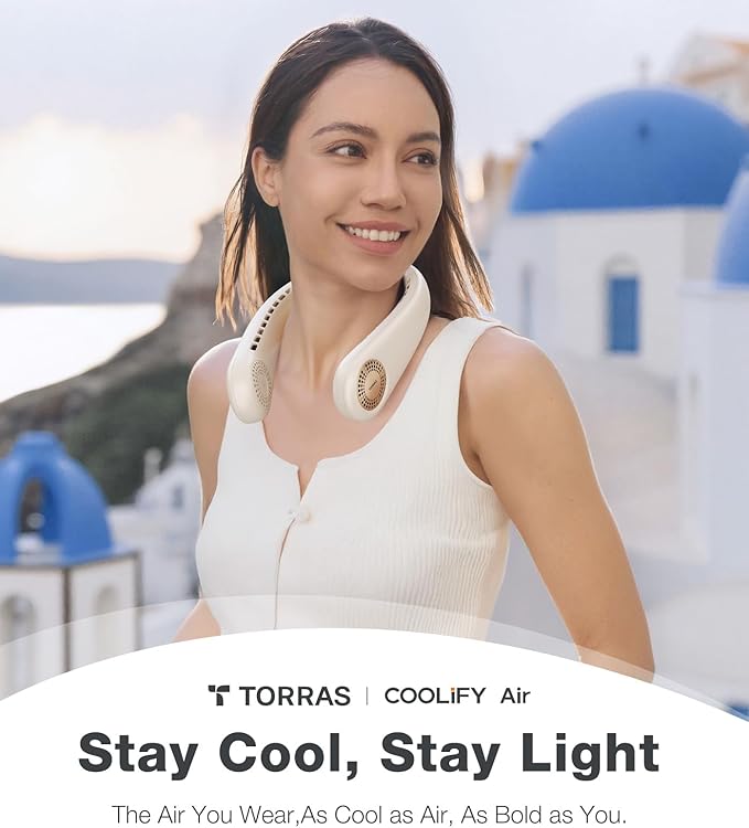 TORRAS COOLiFY Air 2025 Upgraded Neck Fan Air Conditioner, Dual-Airflow Pro Cooling, Ultra Light Portable Fan Rechargeable, Personal Cooling Fan Travel Essentials, Ivory