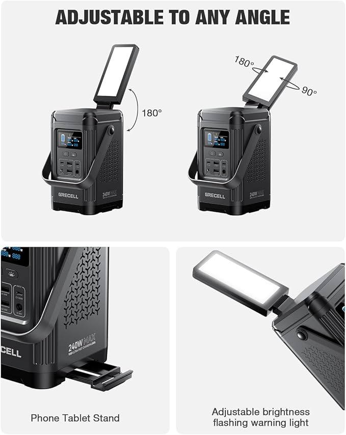 240W Portable Power Station 153.6WH Solar Generator, GRECELL LiFePO4 Battery Dual Way 100W PD, Portable Power Bank with Integrated Stand for Outdoors, Camping, Travel (No Wall Charger Included)