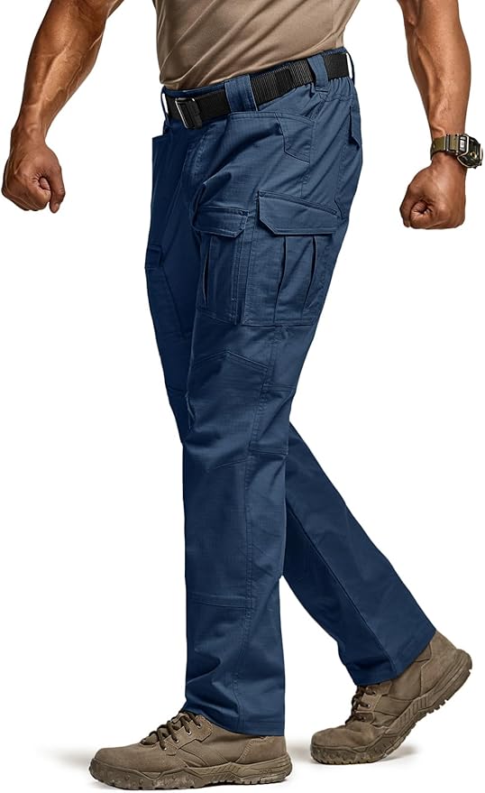 CQR Men's Flex Ripstop Tactical Pants, Water Resistant Stretch Cargo Pants, Lightweight EDC Hiking Work Pants