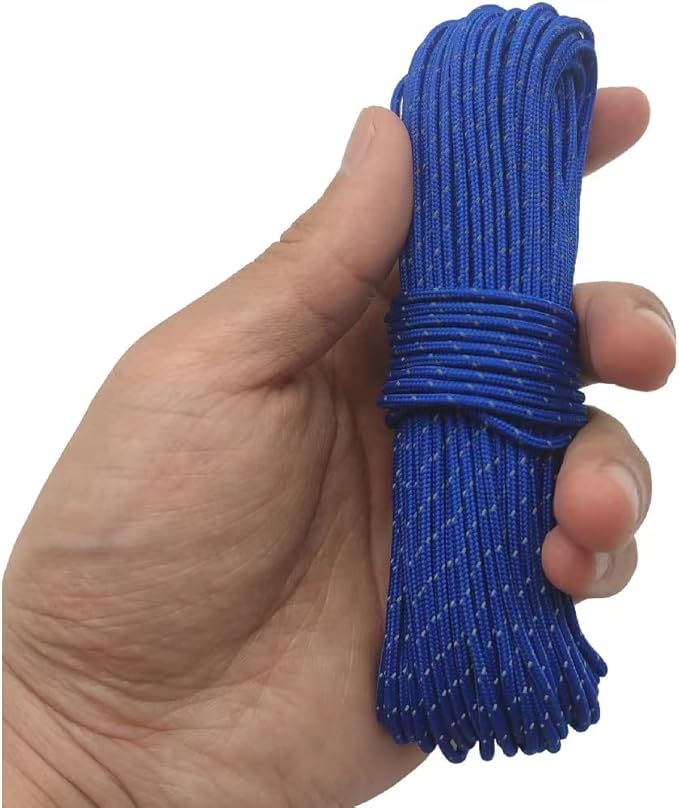 2mm Reflective Guyline Camping Paracord, Ultralight Thin Cord Rope for Tarp Rain Fly Tent Camping, 65 Feet (Blue)