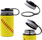 12 oz Softball Water Bottle, Sports Cup Flask Metal Travel Mug with 2 Lids, Stainless Steel Double Wall Vacuum Insulated Leak Proof Water Bottles, Softball Accessories Stuff Gifts for Boys Girls Fans