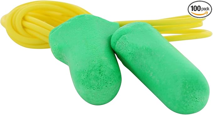 Howard Leight by Honeywell Maximum Lite Low Pressure Corded Disposable Foam Earplugs, Box of 100 Pairs (LPF-30) ,Green