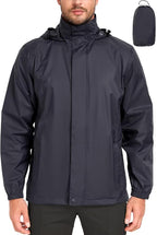 MANSDOUR Men's Packable Rain Jacket Waterproof Lightweight Windbreaker Cycling Golf Hiking Reflective Raincoat with Hood