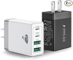 [2-Pack] USB C Wall Charger, Aiminu 40W Fast USB C Charger, 4-Port QC+PD 3.0 Power Adapter Double Fast Wall Plug Type C Charging Block for iPhone 15/14 Pro Max/13/12 mini/11/XS/XR,Tablet, Cube