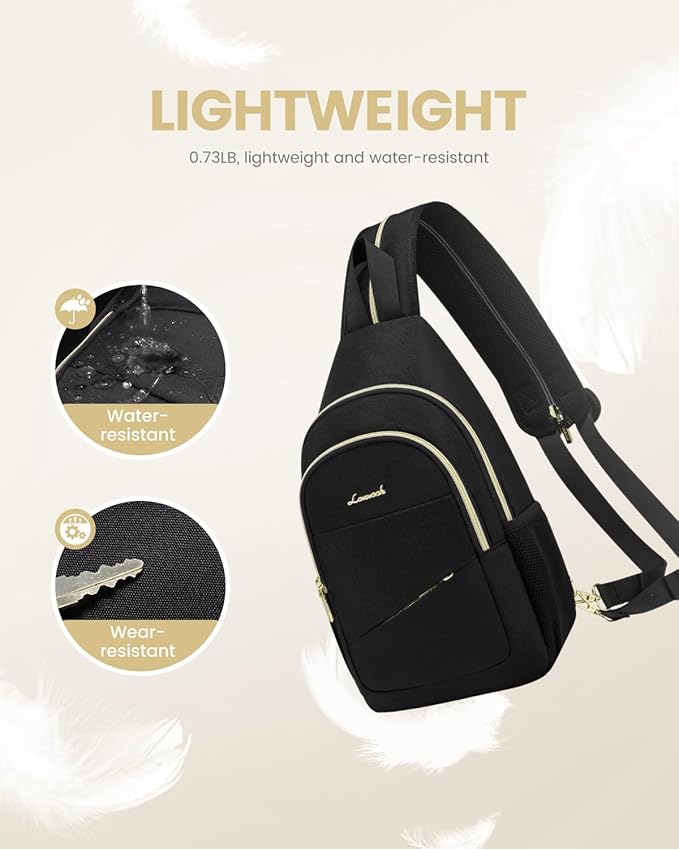 LOVEVOOK Sling Bag for Women, Sling Backpack Crossbody Bags Convertible, Small Diaper Bag Hiking Daypacks Water-resistant, Travel Shoulder Bag Chest Bag, Black