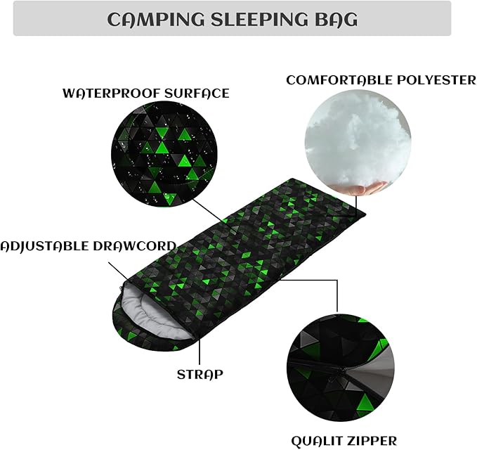 Sleeping Bags for Adults and Kids，3D Printing Camping Sleeping Bag for Girls Boys Lightweight Waterproof Cold/Warm 3-Season，Outdoor Travel with Compression Bags
