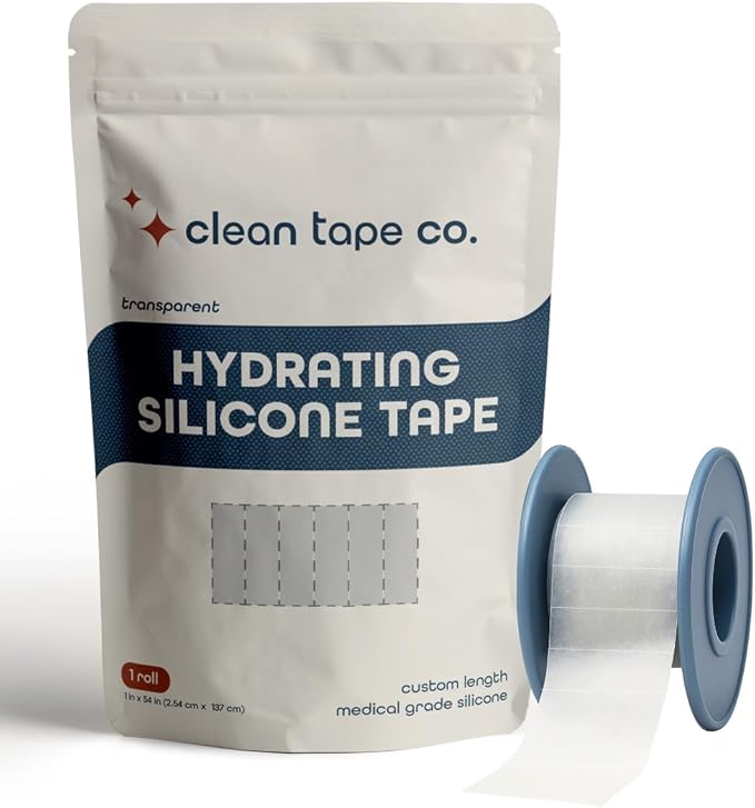 Clean Tape Company | Hydrating Tape for Skin - Pain Free Removal, Transparent with Custom Perforations | Silicone to Moisturize & Soothe, for Sensitive Skin - 1 Roll (55in)