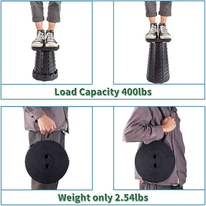 Boreeman Upgraded Folding Stool Lightweight Yet More Sturdy with Load Capacity 400lbs Portable Collapsible Stool for Camping Fishing Hiking BBQ (Black)