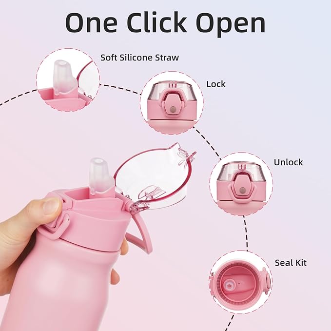 BJPKPK Water Bottle With Straw 25oz Insulated Water Bottles Reusable Stainless Steel Metal Thermo With Leak Proof Lockable Lid And Carry Handle,Light Pink