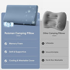 Camping Pillows for Sleeping - Memory Foam Travel Pillow 2 Heights Use - Small Travel Pillow for Camping, Hiking, Backpacking with Storage Bag (Blue)