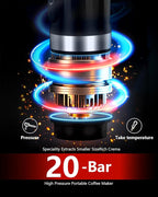 Portable Espresso Machine 3Minute Auto Heat12V Rechargeable Electri Coffee Maker 20 BaCompatible with NS DG Capsules and GroundCoffee for Camping, Travelling RVing HikingandOffice Black