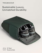 Troubadour Pioneer Backpack 3.0 - Premium Everyday Bag with Padded Laptop Section, Ventilated Shoe Compartment & Sustainable Waterproof Material - All-Day Lightweight Comfort Design - Obsidian Green