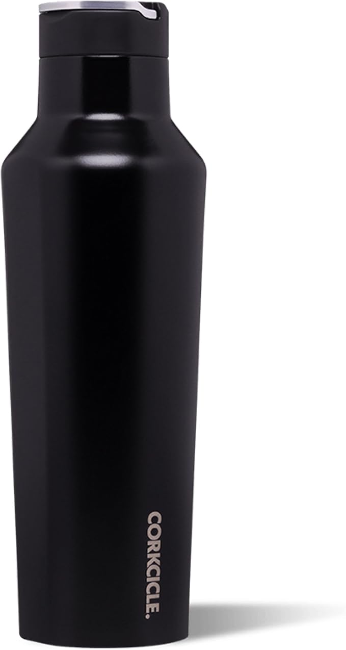Corkcicle Sport Canteen - Keeps Drinks Cold 25 Hours - Stainless Steel Water Bottle - Triple-Insulated - Spill-Proof - Summer Drinkware Gift - Keeps Drinks Ice Cold - 20 oz - Gloss Black
