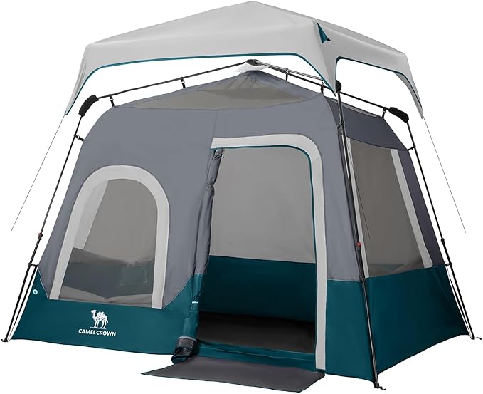 Camping Tents 4/6 Person Pop Up Instant Tent - Setup in 60s for Family Camping, Windproof Design, Family Cabin Tent with Rainfly & Backpack Carry Bag