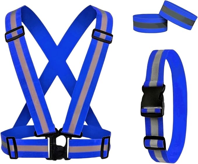 Reflective Running Gear Reflective Vest & Reflective Armband & Reflective Belt 3 Pcs Set, High Visibility Reflective Gear Night Cycling Walking Safety Vest Straps for Men Women Kids