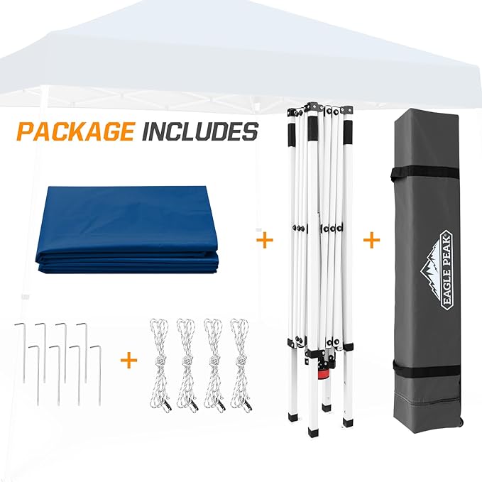 EAGLE PEAK 10x10 Slant Leg Pop-up Canopy Tent Easy One Person Setup Instant Outdoor Beach Canopy Folding Portable Sports Shelter 10x10 Base 8x8 Top (Dark Blue)