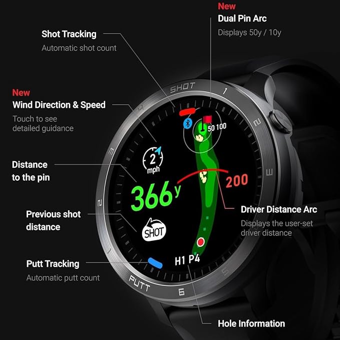 Voice Caddie T11 PRO GPS Golf Watch AMOLED Display, Green Undulation, Subscription Free, 40k+ Preinstalled Courses w/Shot Tracking, Practice Tempo Mode, Putt View, 1.3" OLED Touchscreen Plus V-A.I.