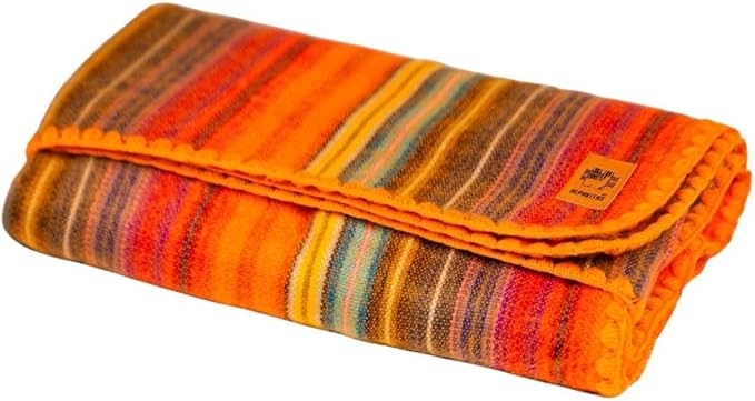 ALPAKITAS Alpaca Wool Blanket Throw | Large, Beautiful, Warm, Stripes | 64 x 45 inches | Ultra-Soft, Hypoallergenic and Breathable | Non-Itchy or Scratchy (Orange)
