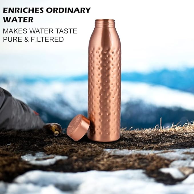 NORMAN JR, Copper Water Bottle 1L - Gift Box of 6, Hammered, an Ayurvedic vessel made from pure copper - helps you drink more water, with many health benefits