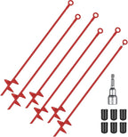 Lasnten 30 Inch Heavy Duty Ground Anchor Spiral Blade Earth Anchor Kit Metal Anchor Hook Beach Sand Stakes Camping for Securing Animals, Shelters, Tents, Canopies(Red,6 Pcs)
