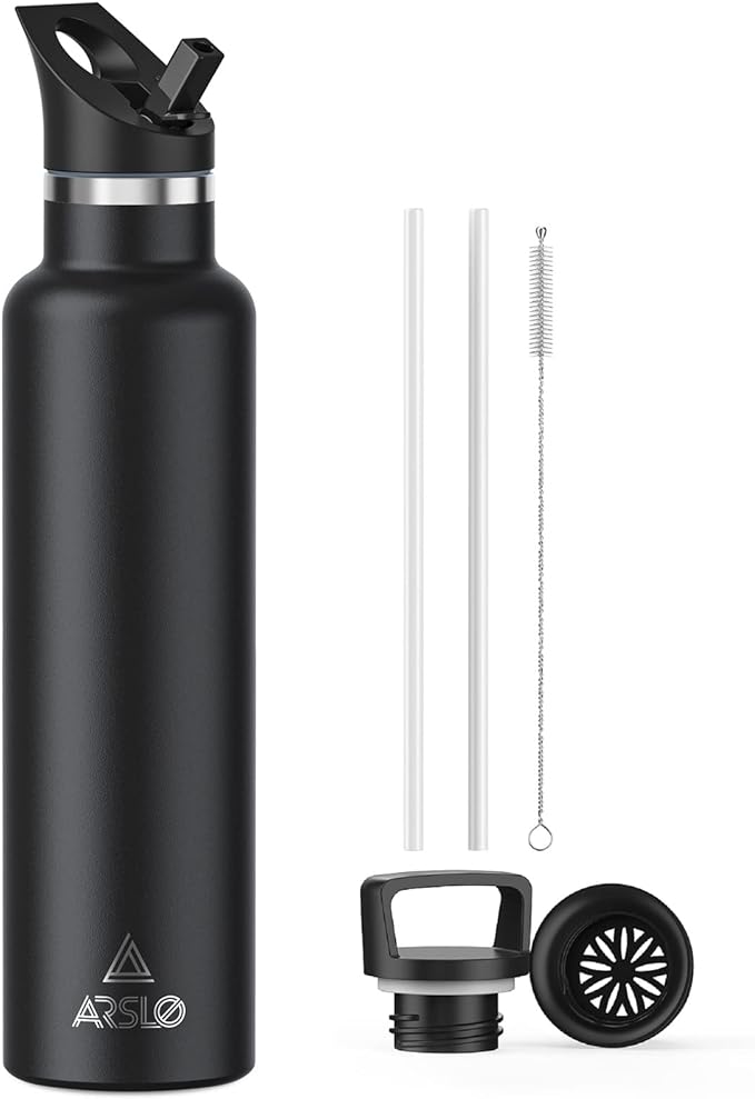 Stainless Steel Double Wall Water Bottles, Vacuum Insulated Bottle With Straw Lid, Insulated Water Bottle Keeps Water Cold for 24 Hours, Hot for 12 Hours, Hiking, Sports