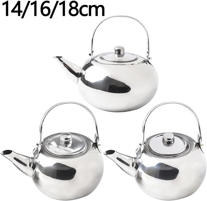 Stainless Steel Tea Kettle, Heat Resistant Handle Stovetop Camping Coffee Pot Water Bottle with Built in Filter for Tea and Beverage Brewing(16cm)