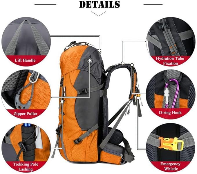 Bseash 60L Waterproof Hiking Camping Backpack with Rain Cover, Large Outdoor Sport Travel Daypack Rucksack for Climbing